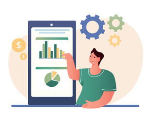 Aufkleber - business analysis concept. woman evaluates graphs and charts on smartphone screen. gadgets and devic