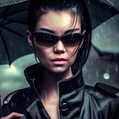 Wall Mural - portrait of a sci-fi cyberpunk undercover agent. high-tech futuristic man from the future. the conce