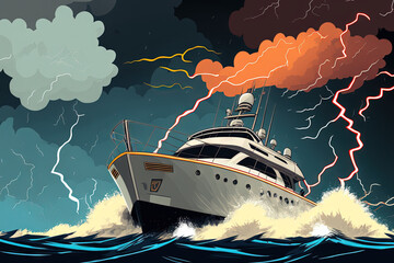 Canvas Print - yachts, storm, and thunder. Generative AI