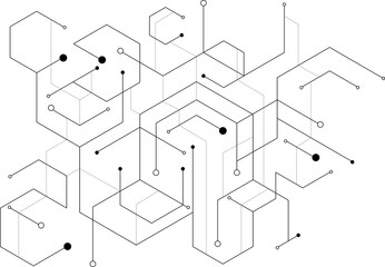 Poster - abstract geometric hexagon lines and dots connection.