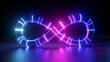 3d render, abstract futuristic background, neon infinity symbol shape, pink blue glowing endless loop