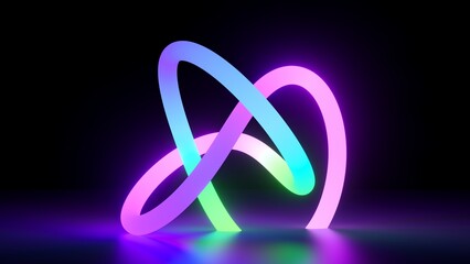 Wall Mural - 3d render. abstract colorful neon background with tangled ribbon glowing in the dark