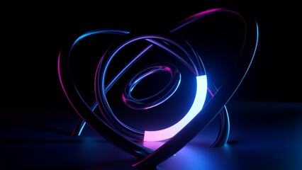 Wall Mural - 3d render, abstract futuristic neon background, knotted tube shape glowing in the dark with ultravio
