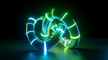 Wall Mural - 3d render, abstract futuristic neon background, knotted tube shape glowing in the dark with fluoresc
