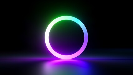 Wall Mural - 3d render, abstract minimalist background with simple geometric round shape. colorful neon ring glow
