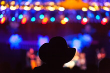 An Audience Member In A Cowboy Hat At The Telluride Bluegrass Festival In Telluride, Colorado.