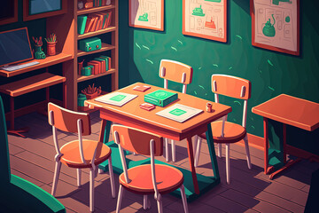 Wall Mural - tables and chairs in the classroom. Generative AI