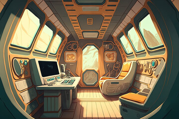Poster - Interior of a spaceship with a futuristic style. Generative AI