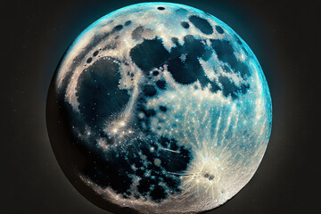 Poster - moon close up in the night sky. For overlays, an illustration of the full moon in lunar phase. Generative AI