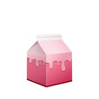 Karton na mleko truskawkowe. Kartonowe opakowanie w różowym kolorze. Wzór pudełka do wykorzystania w wizualizacji projektu.