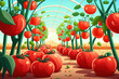 Roma Tomato farming, banner. Many tomato plants in greenhouse with Delicious cherry Tomatoes. Generative AI