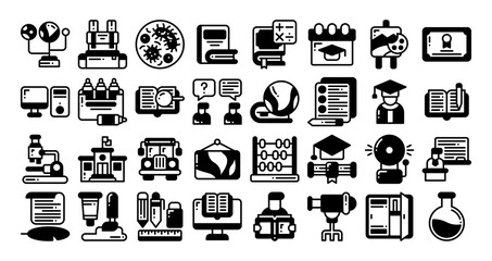 back to school icon set. vector illustration for web, computer and mobile app. solid style icon