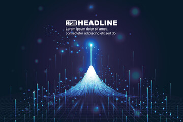 Poster - luminous lines rising from the horizon with the background of particle internet technology