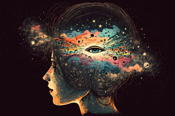 Wall Mural - universe inside the person’s head, stars in the mind. generative ai