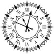 Vintage clock face with roman numeral ornate antique watch line monochrome vector illustration