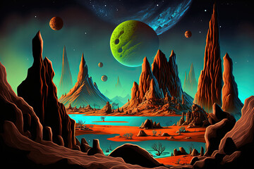 Wall Mural - Ed Space Art A Fantasy Landscape on an Alien Planet. Generative AI