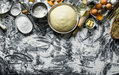 Canvas Print - Dough background. Ingredients for dough preparation.