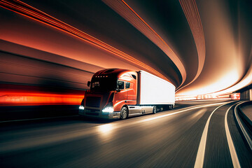 Wall Mural - Semi Truck at Speed in Tunnel - Generative Ai