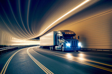 Semi Truck at Speed in Tunnel - Generative Ai