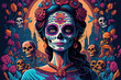A lovely illustration of the Mexican festival known as Day of the Dead. vibrant Day of the Dead wallpaper. oh, catrina. Generative AI