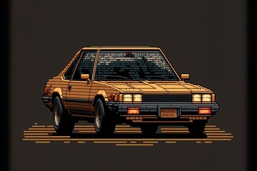 Pixel art old car, background in retro style for 8 bit game, Generative AI