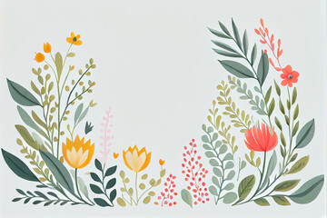 illustration of watercolor spring flower frame with text space . AI