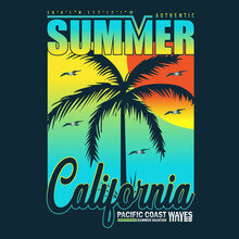 Summer Time California Pacific Coast Illustration Vector Design Palm Trees