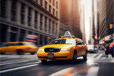 Fototapeta Nowy Jork - illustration of motion blur yellow taxi cabs in city . AI