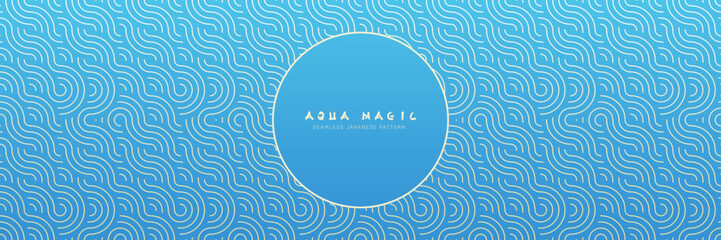 Wall Mural - Clean and harmony seamless background pattern. Oriental geometric repeatable texture with waves and curvy lines. Festive sky blue mandala aesthetic design.