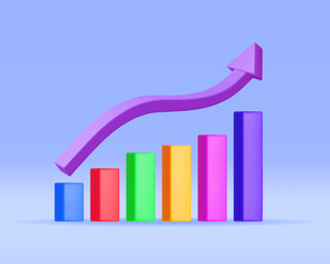 Poster - 3D Growth Stock Diagram with Arrow Isolated. Render Stock Bars Shows Growth or Success. Financial Item, Business Investment, Financial Market Trade. Money and Banking. Vector Illustration