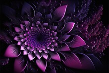  A Purple Flower With A Black Background Is Shown In This Image, It Looks Like A Flower With A Purple Center And Leaves On The Petals, And The Center Of The Petals Are Purple.
