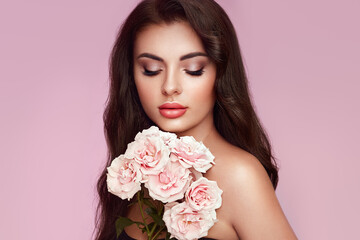 Wall Mural - portrait beautiful young woman with clean fresh skin. model with healthy skin, close up portrait. co