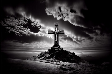 Cross with dramatic sky. generative ai