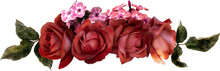 Red Roses Isolated On A Transparent Background. Png File.  Floral Arrangement, Bouquet Of Garden Flowers. Can Be Used For Invitations, Greeting, Wedding Card.
