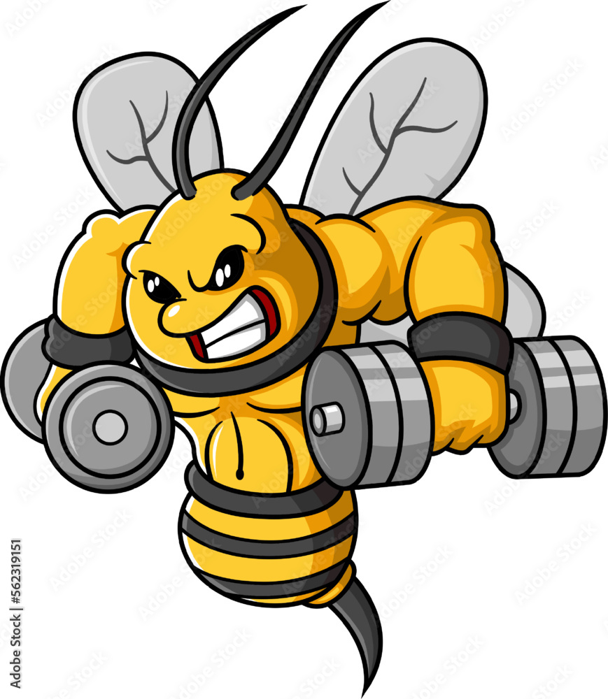 cartoon strong bee exercise with dumbbells Stock Vector | Adobe Stock