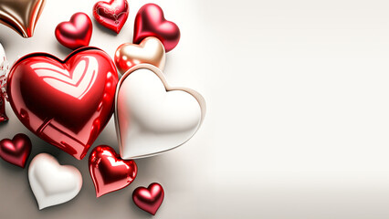 Poster - Glossy Colorful Hearts Shapes On Grey Background. 3D Render.