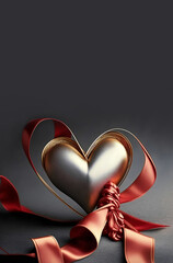 Poster - 3D Rendder of Silver Heart Shape Wrapped Copper Silk Ribbon.