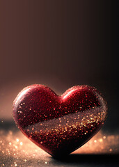 Poster - Shiny Red Glittery Heart Shape On Flare Lighting Background. 3D Render.