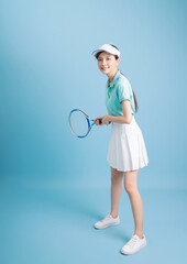 Sticker - Image of young Asian girl playing tennis