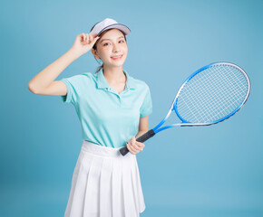 Poster - Image of young Asian girl playing tennis