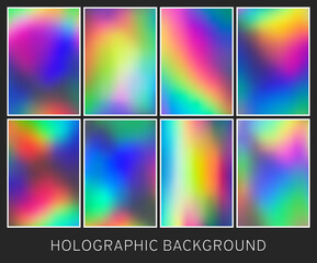 Wall Mural - High saturate hologram background, rainbow holographic gradient mesh, set of 8, 4x6 scale ratio for social media, card, banner, flyer, brochure, book cover.