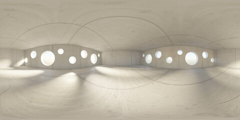 Poster - 360 degree full panorama environment map of abstract concrete room with day light 3d render illustration hdri hdr vr virtual reality content