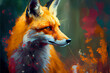 © peakfinder - Generative Ai, Art painting style of a red fox in the woods