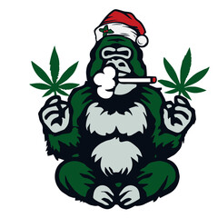 Wall Mural - Santa Hat Gorilla Smoking