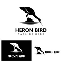 Bird Heron Stork Logo Design, Birds Heron Flying On The River Vector, Product Brand Illustration