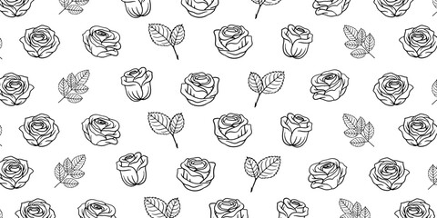 Wall Mural - Illustration pattern of roses and leaves for retro background
