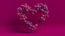 Multicolored Balloon Love Heart. Pink And Purple Balloons Arranged In A Heart Shape. 3D Render. 