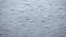White, Semigloss Wall Background With Tiles. Rectangular, Tile Wallpaper With Polished, 3D Blocks. 3D Render