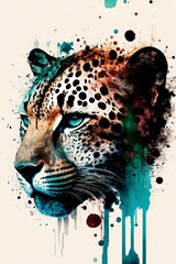 Wall Mural - Animal portrait with watercolor technique
jaguar