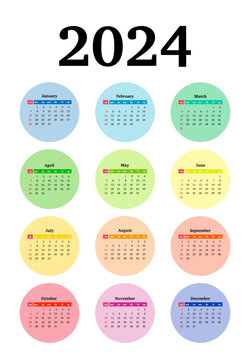Calendar for 2024 isolated on a white background